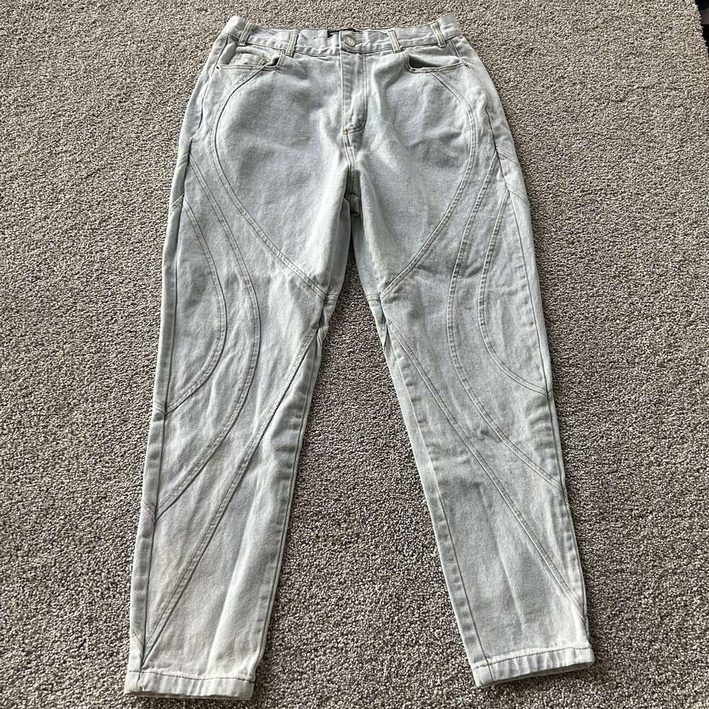 PrettyLittleThing Shape High Rise Tapered Jeans Womens 8 Light Wash Blue Denim